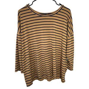Forever 21 3/4 Sleeve Yellow and Blue Striped Stretchy T-Shirt